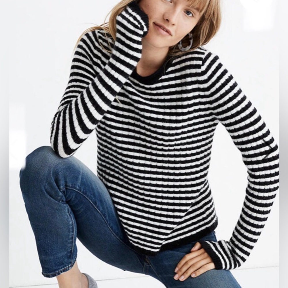 NWOT Madewell Black and White Striped Crew Neck Sweater